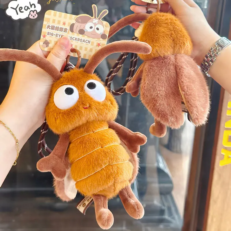Big-Eyed Mosquito & Cockroach Plush Keychain – Funny Lifelike Insect Stuffed Charm, Cartoon Suction Cup Mini Toy & Gag Gift